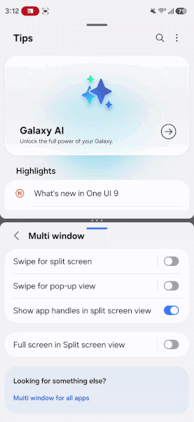 One UI 9 beta app handle toggle