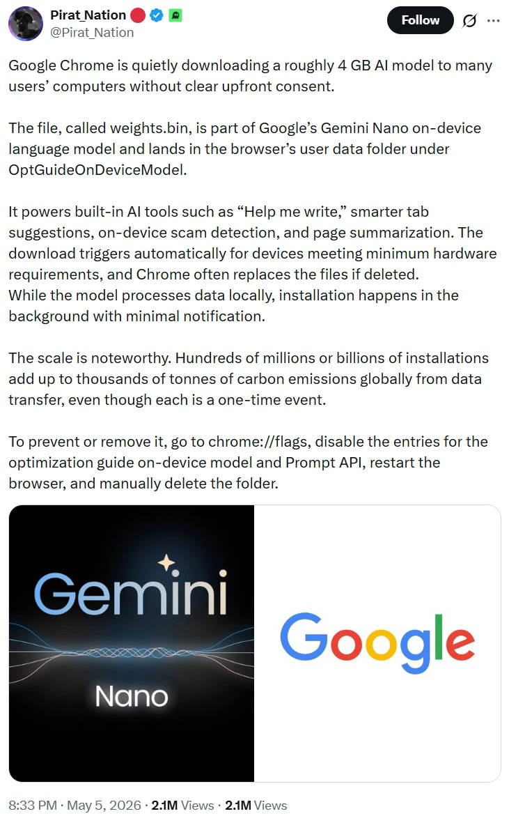 PiratNation on Chrome's Gemini Nano model