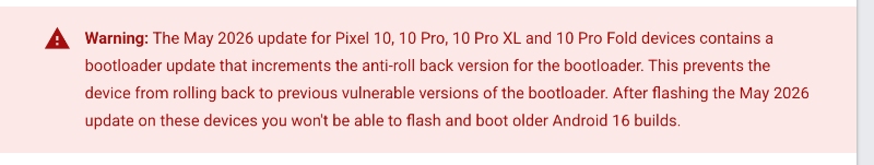 Pixel 10 anti rollback warning
