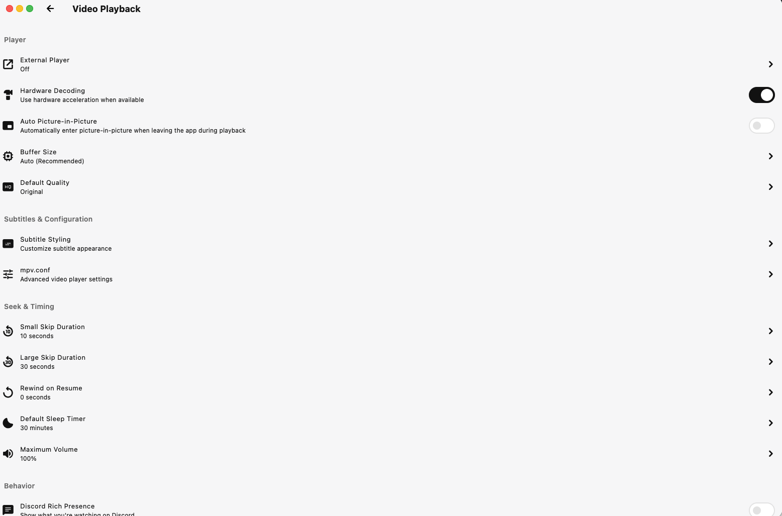 Plezy playback features