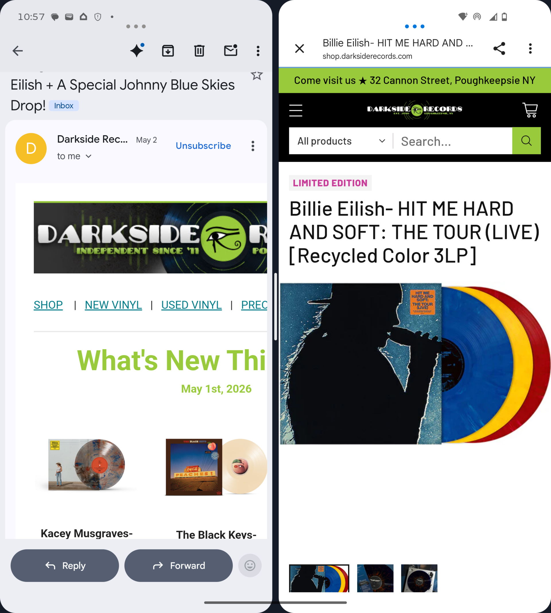 A screenshot of split screen view on the Razr Fold.