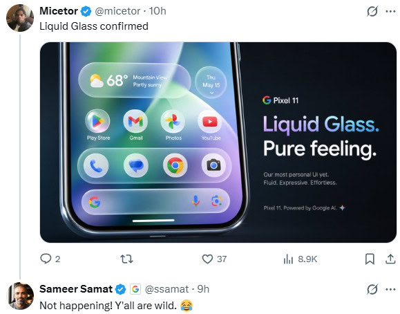 Sameer Samat no Liquid Glass Twitter 1