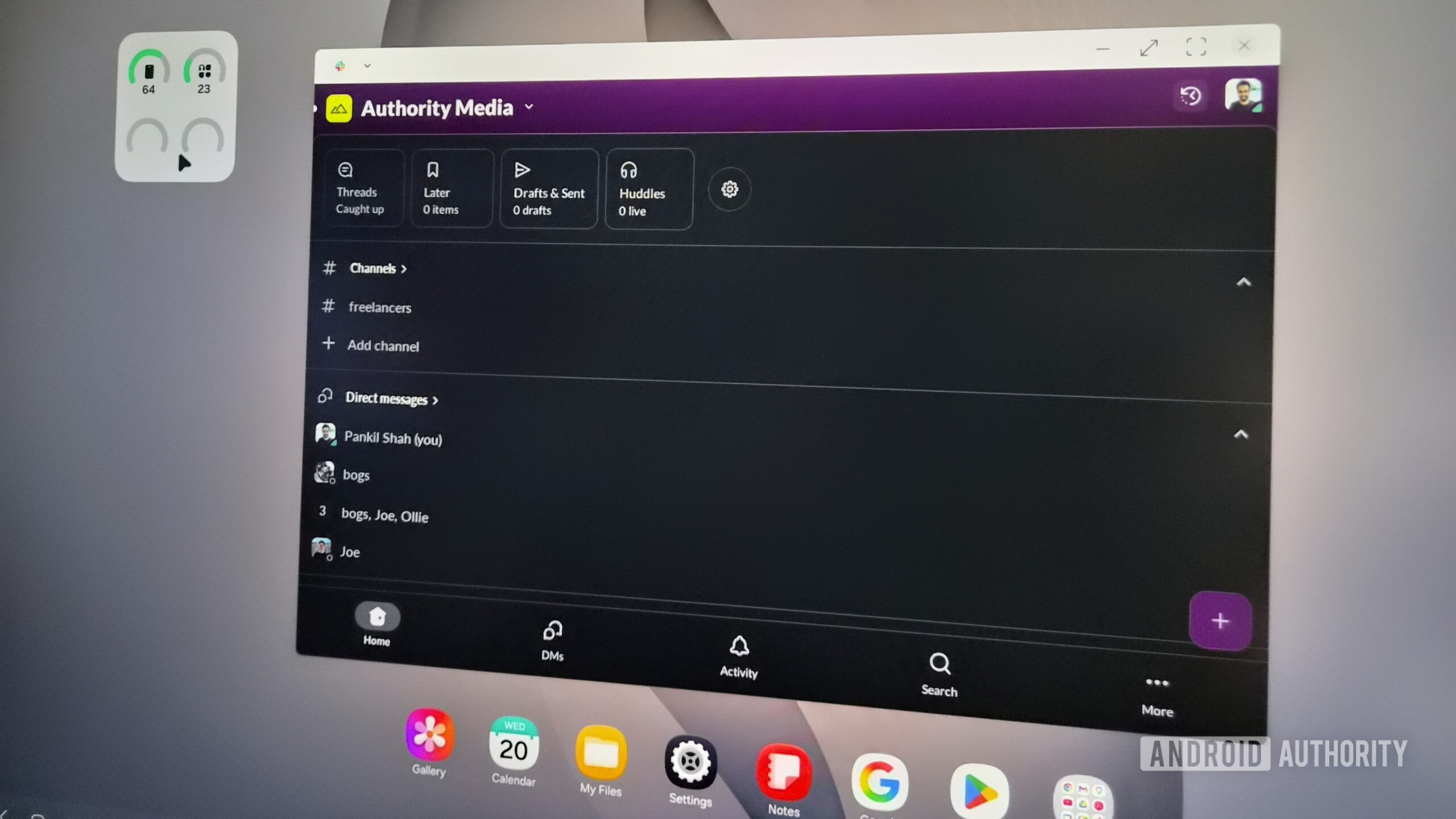 Samsung DeX showing Slack app open on desktop
