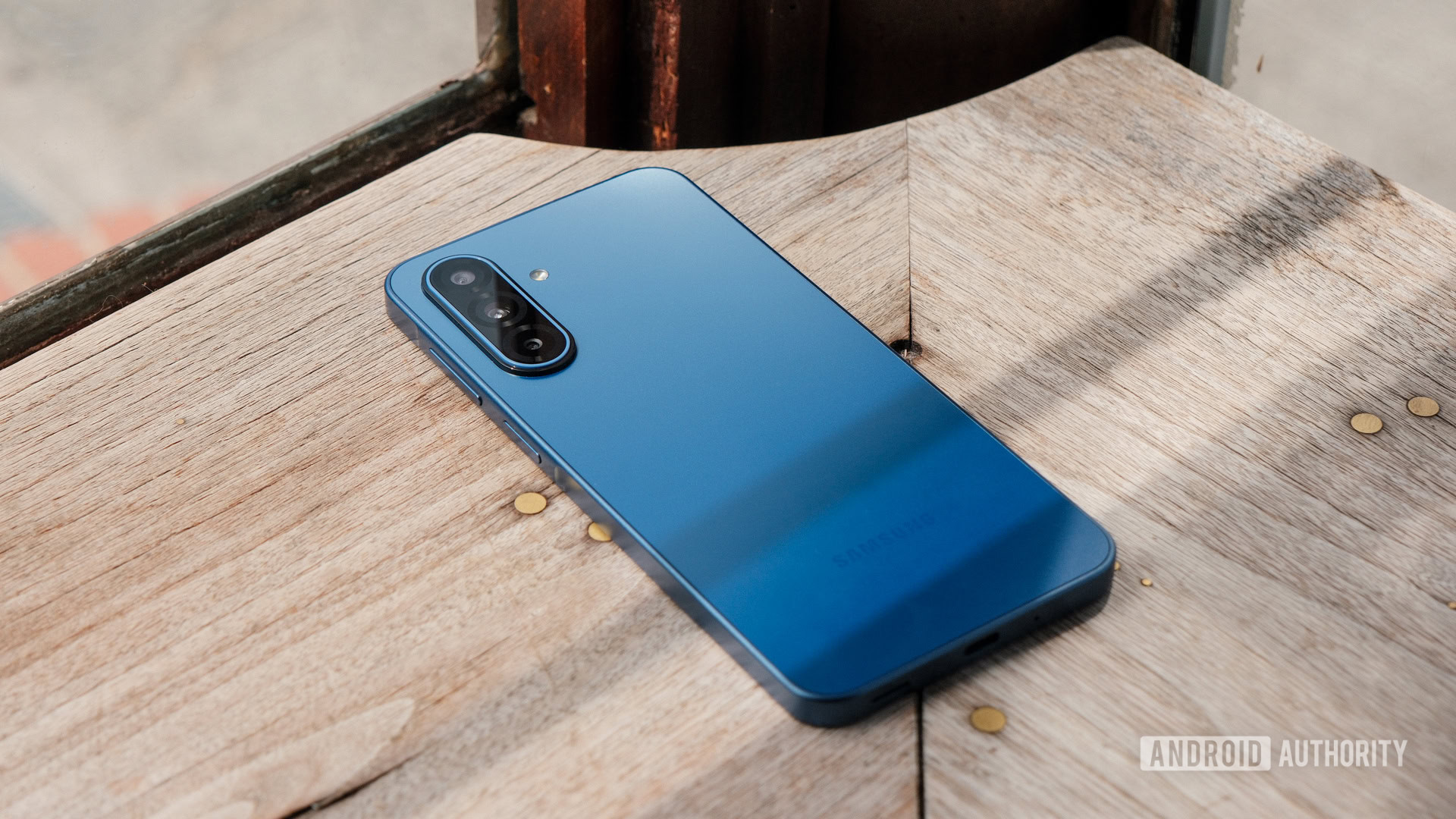 Samsung Galaxy A17 5G on wood