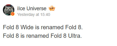 Samsung Galaxy Z Fold 8 and Fold 8 Wide rename Ice Universe Samsung Galaxy Z Fold 8 and Fold 8 Wide rename Ice Universe