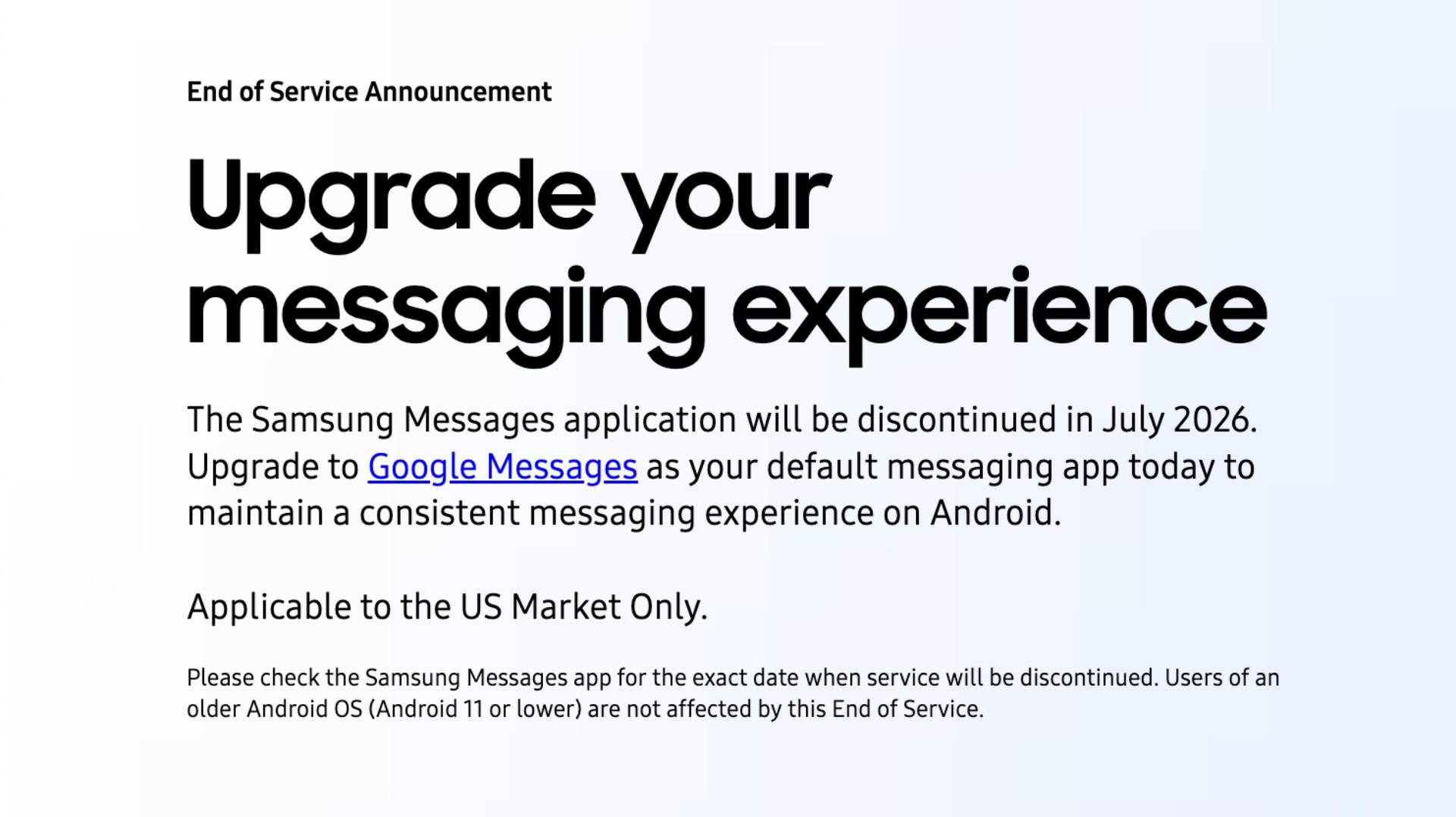 Samsung Messages New EOS announcement