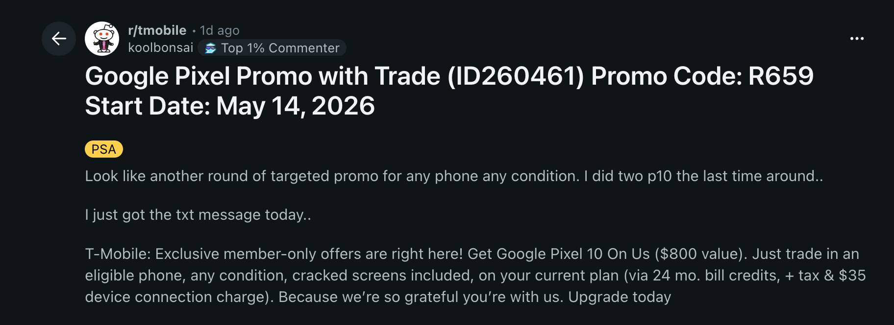 T-Mobile free Pixel 10 offer