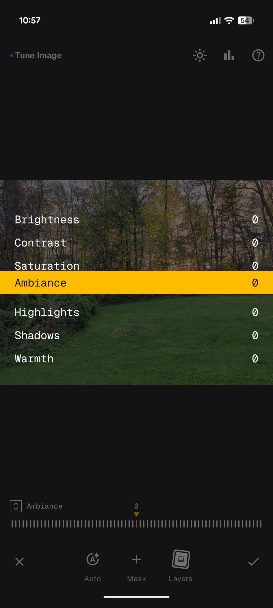 Snapseed editing menu