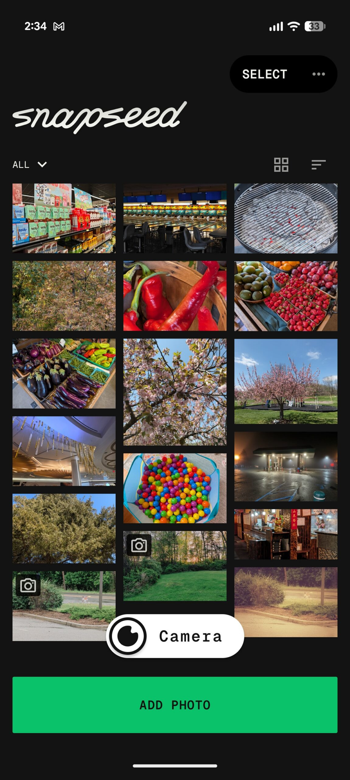 Snapseed home screen