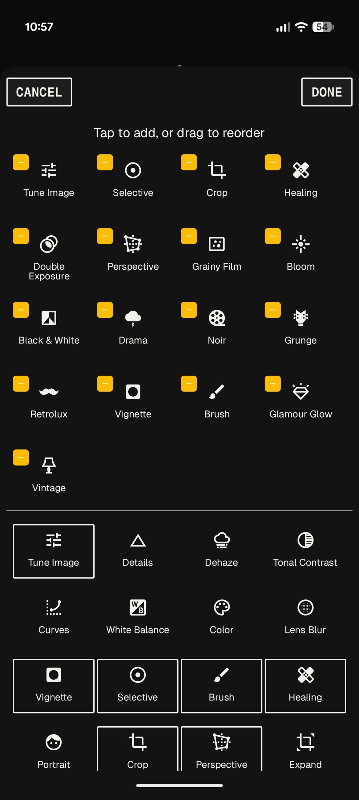 Snapseed tool selection