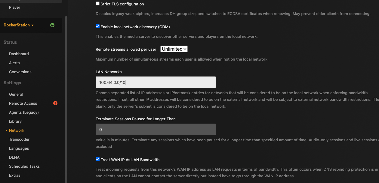 Tailscale IP settings in Plex