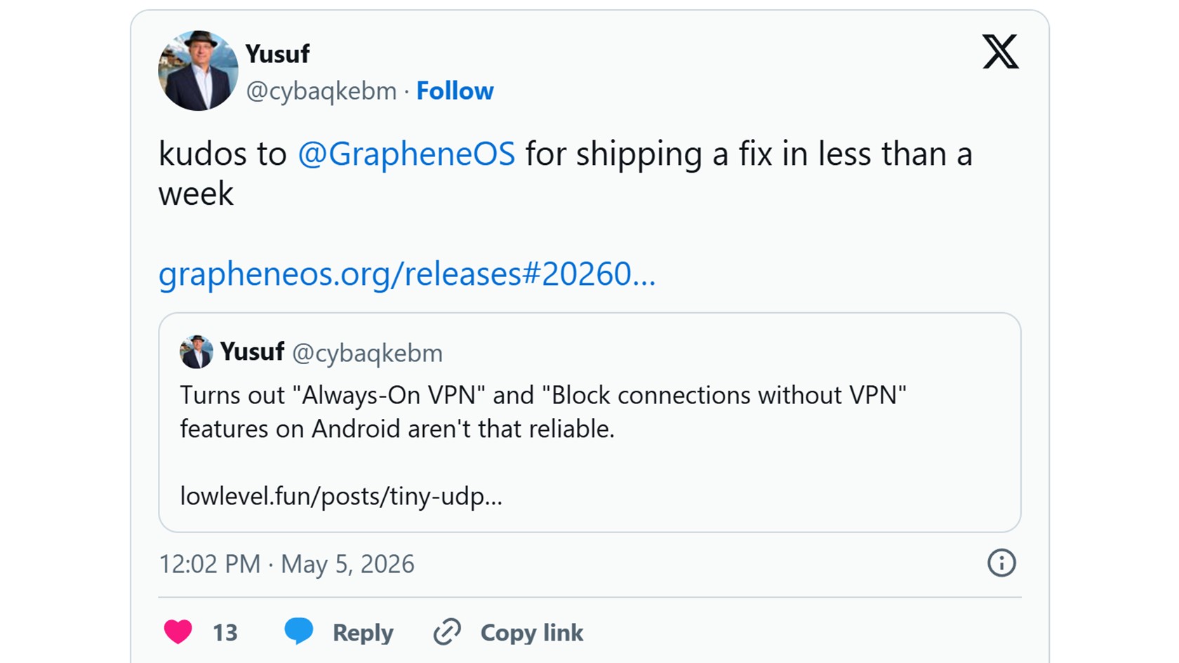 Yusef GrapheneOS X Post