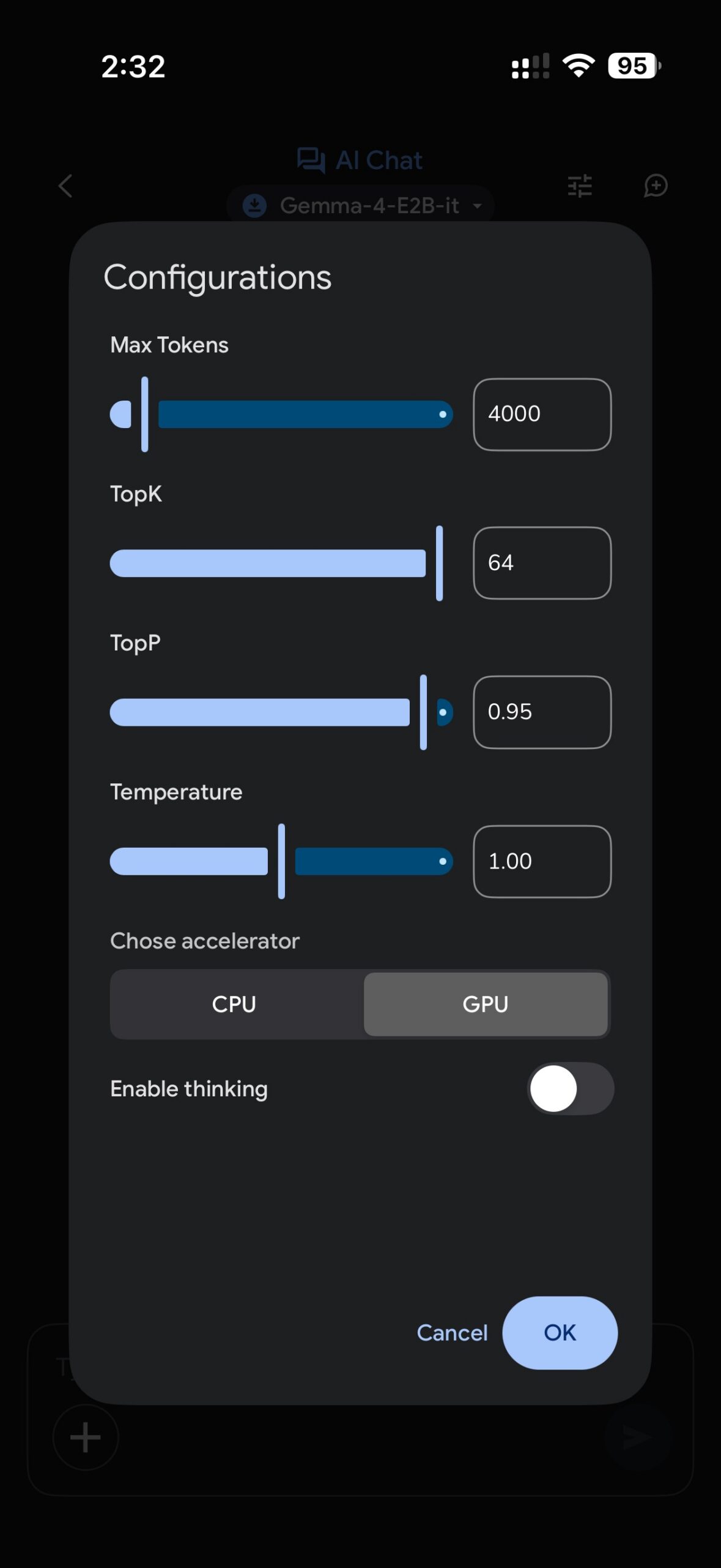AI Edge Gallery app on iPhone Air