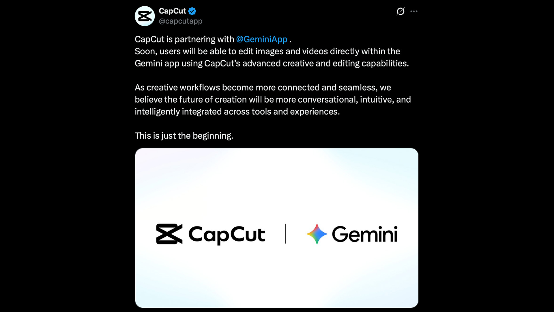 capcut tweet announcing integration with google gemini capcut tweet announcing integration with google gemini