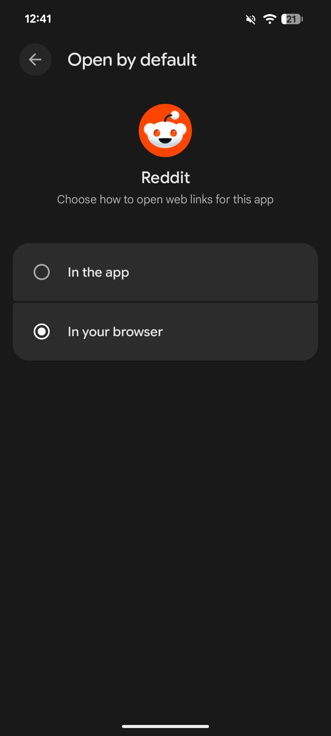 Screenshot showing how to change link behavior with Reddit links using LinkSheet.