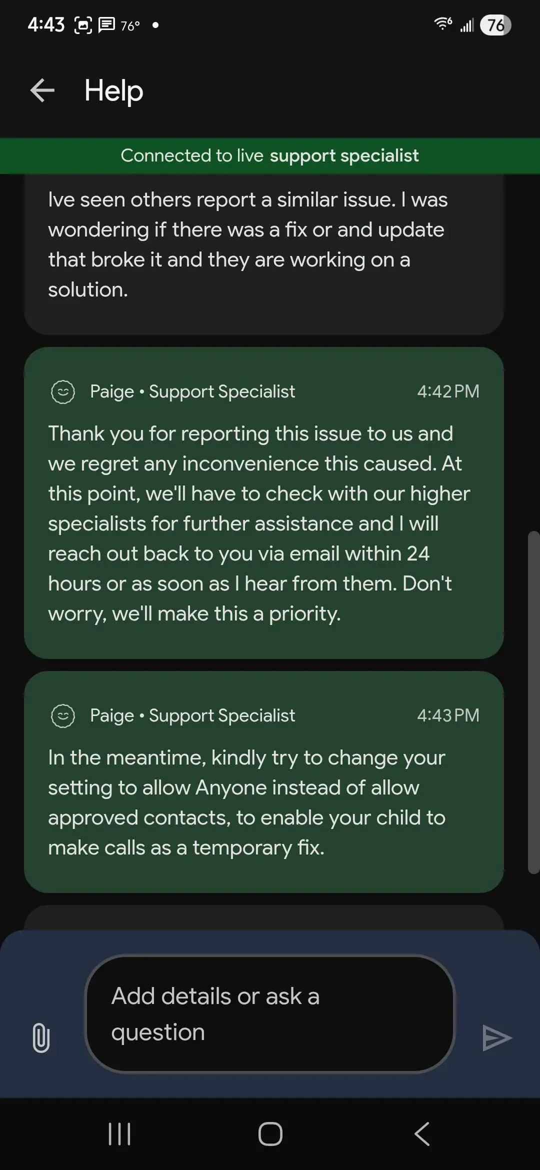 Child can't make outgoing calls on Family Link