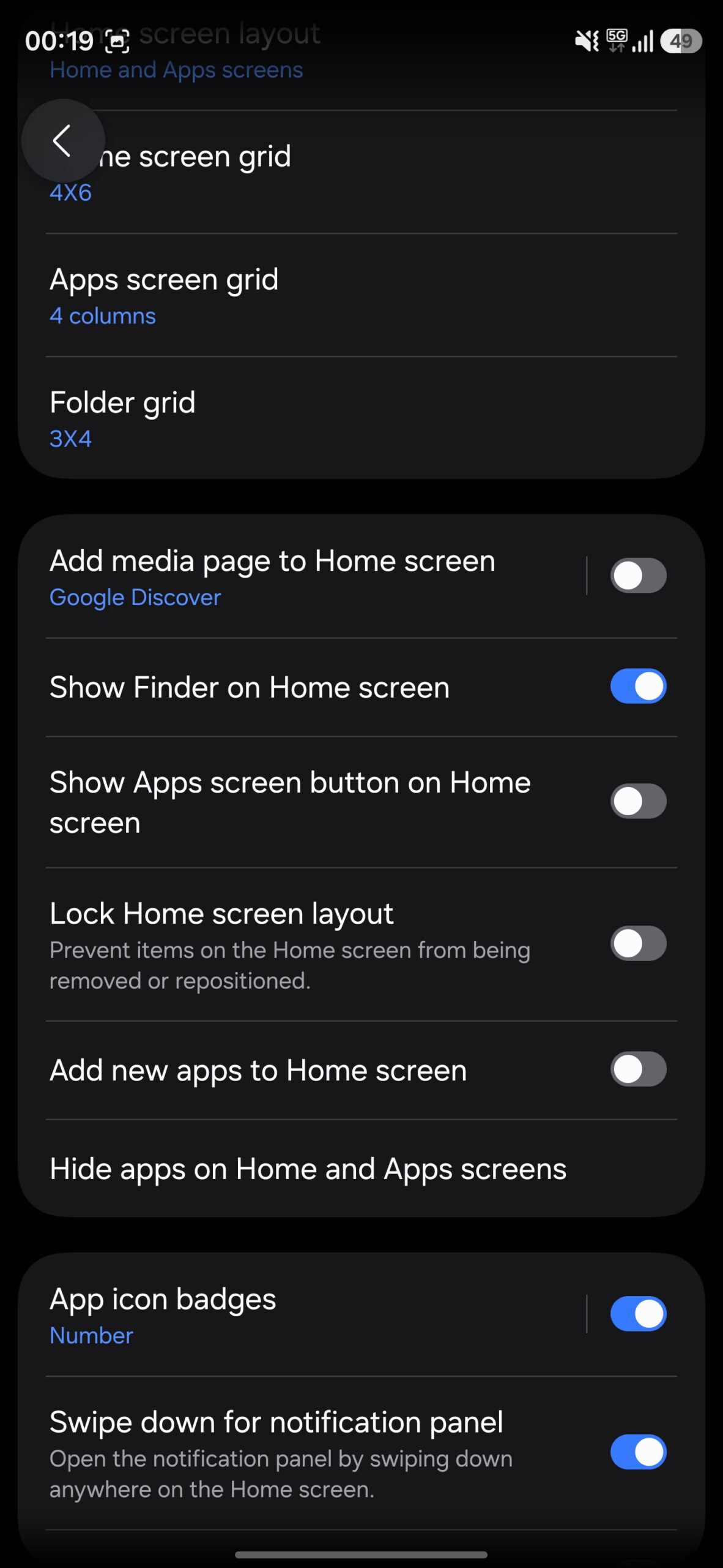 Show Finder on Home screen option toggled on.