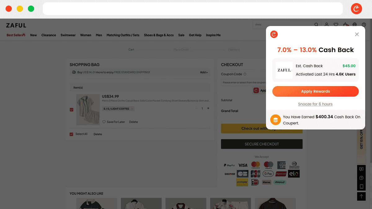 Coopert 4 Cash Back Popup