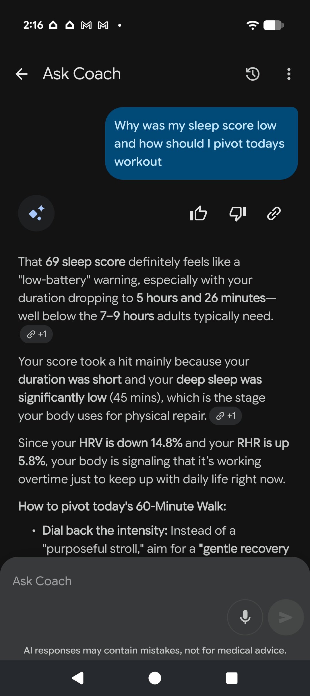 fitbit sleep score ask coach