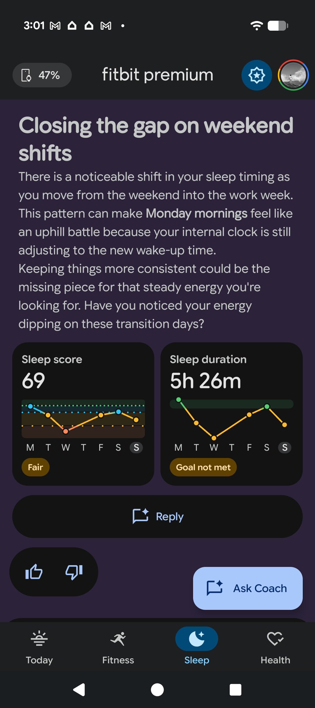 fitbit sleep score insights
