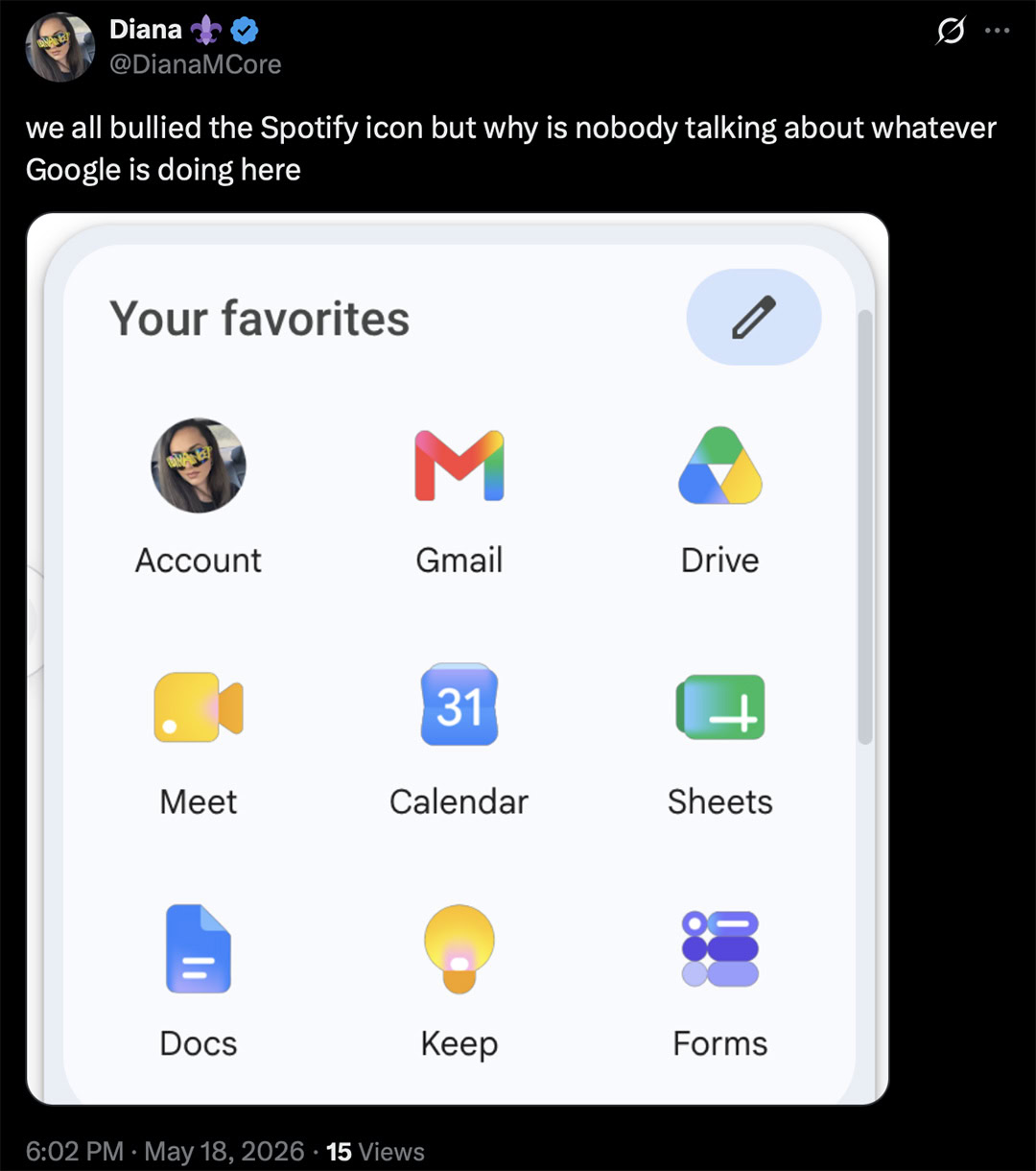 tweet against the new gradient Google icons that are rolling out