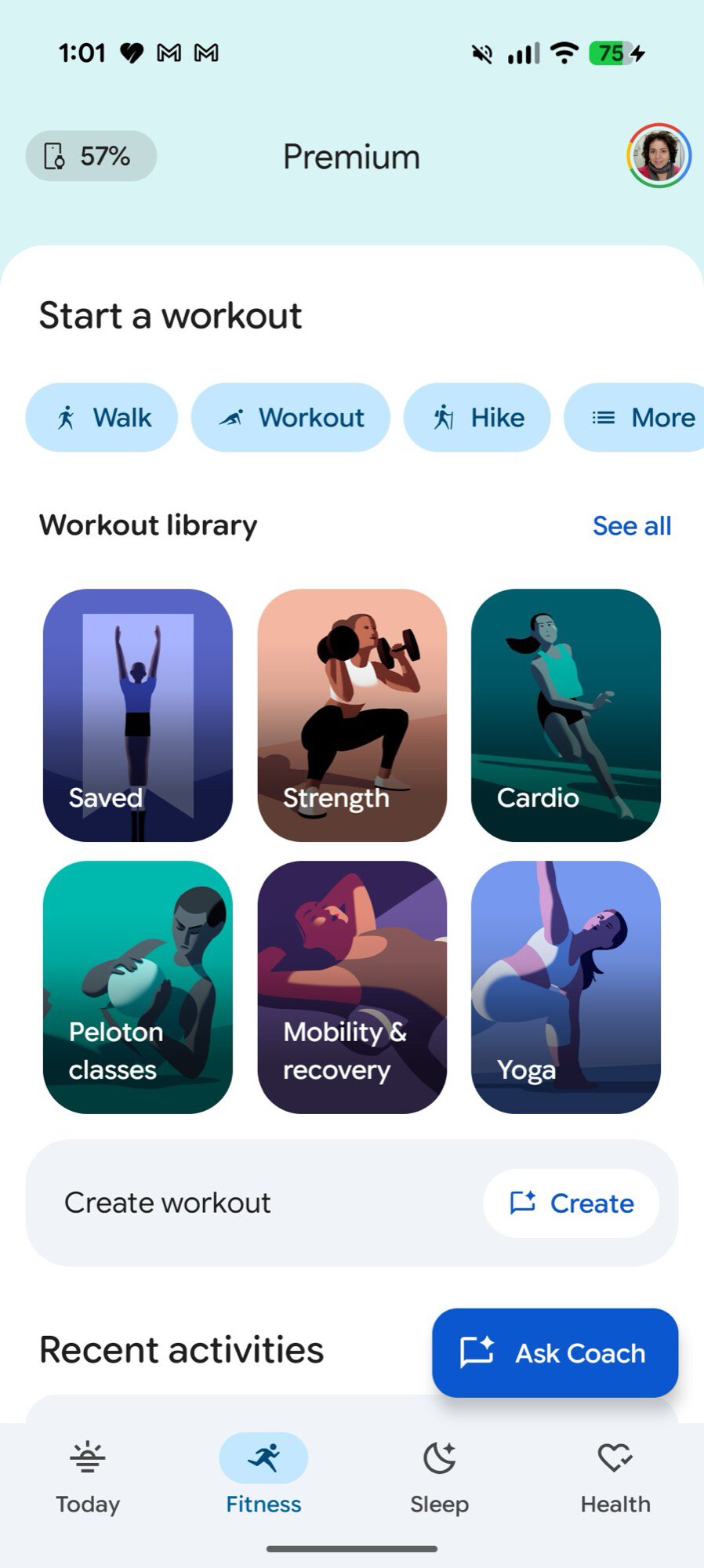google health screenshot fitness tab