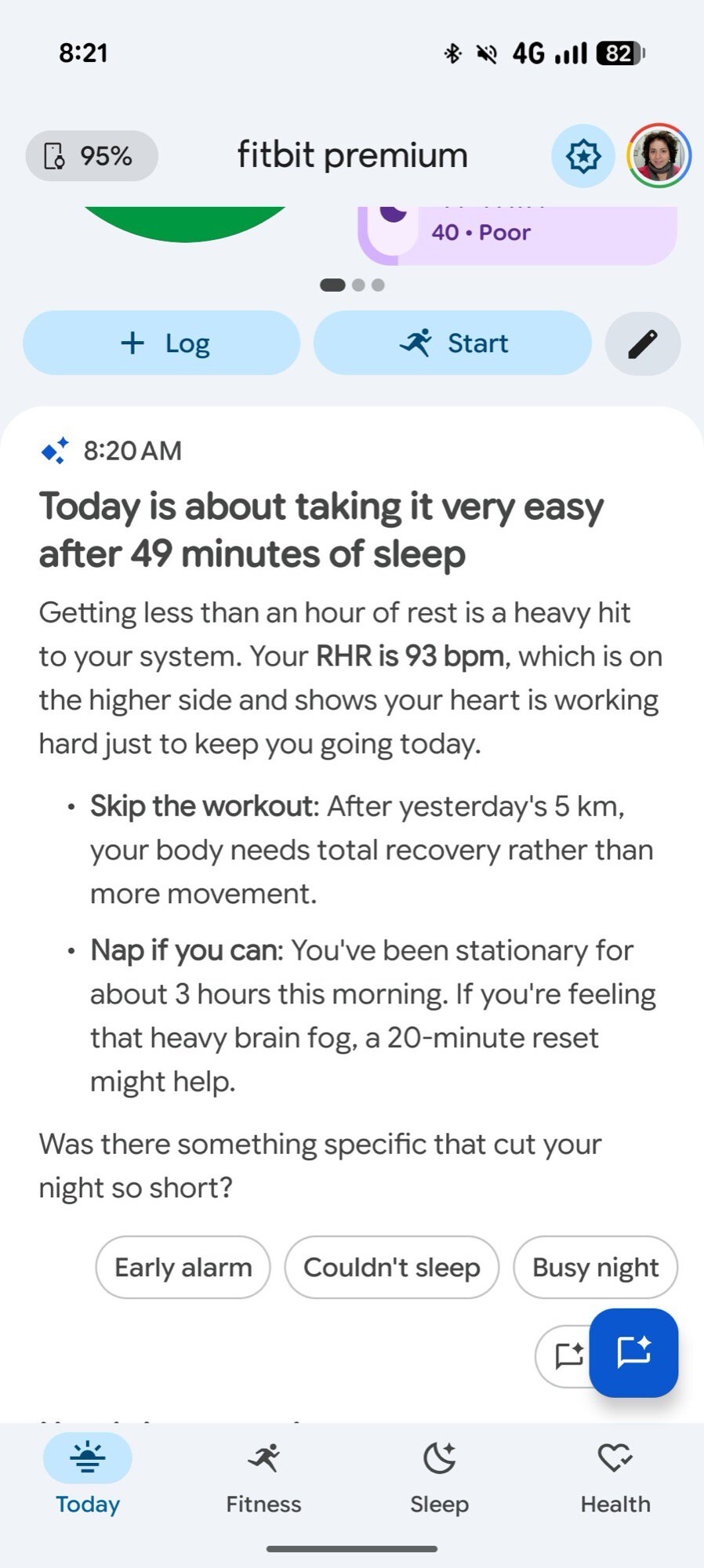 google health screenshot today tab ai coach text 2