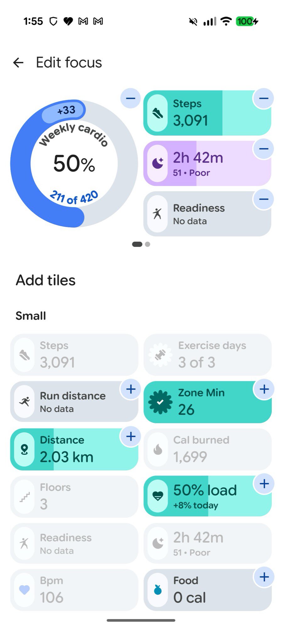 google health screenshot today tab tiles edit