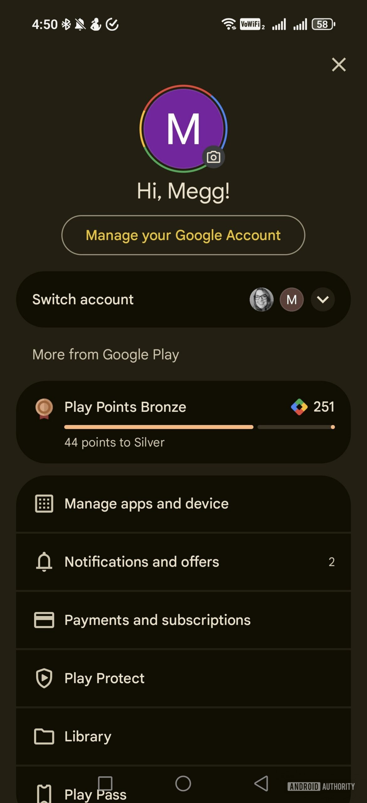 google play store account menu