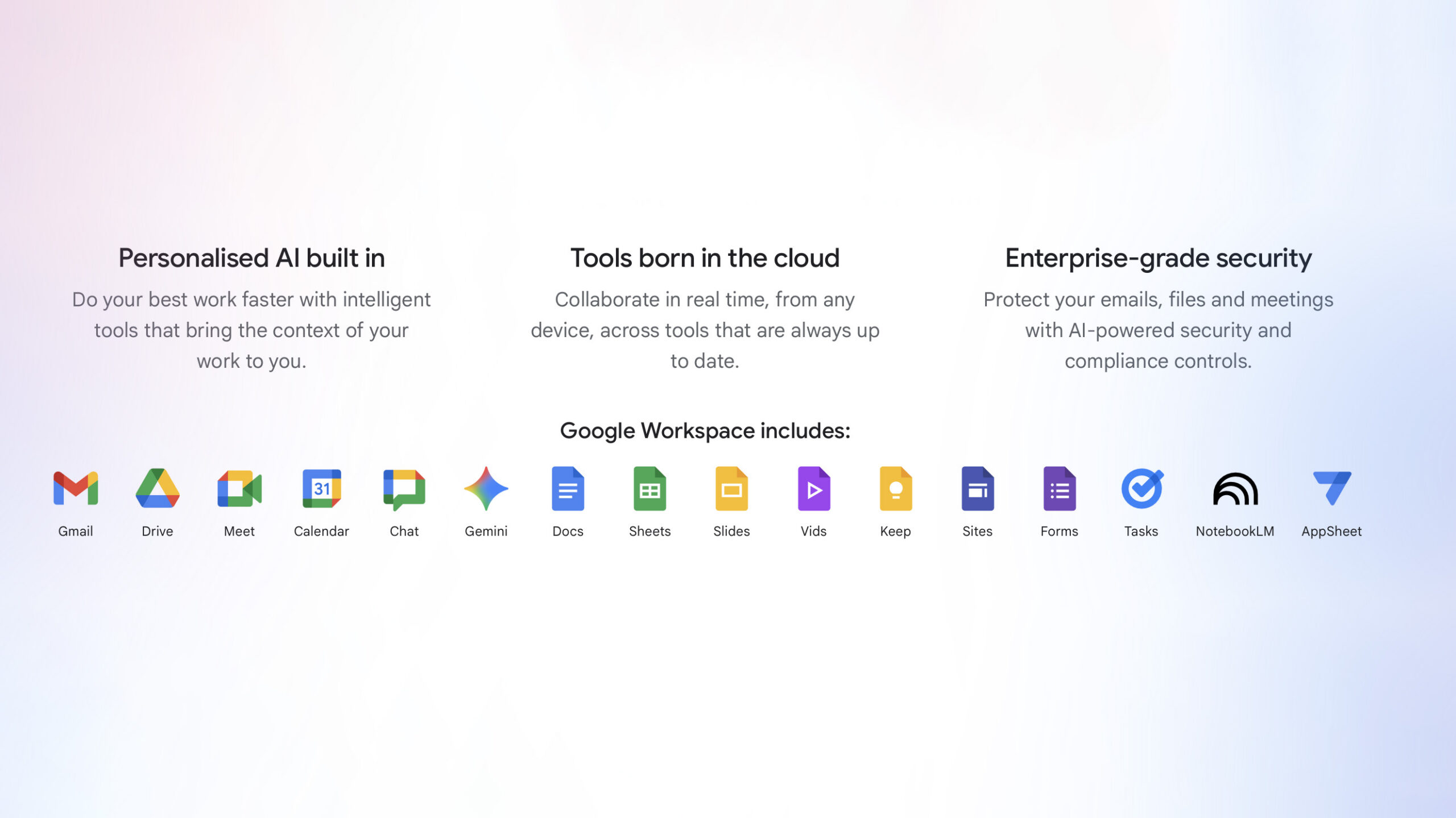 google workspace website displaying old app icons