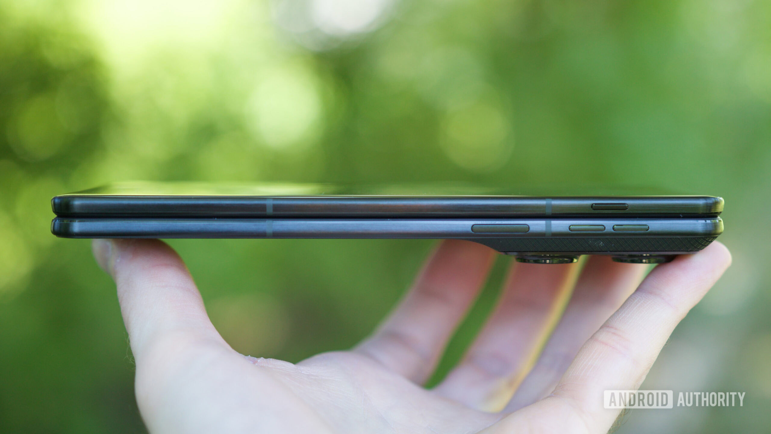 A side view of the Motorola Razr Fold folded shut.