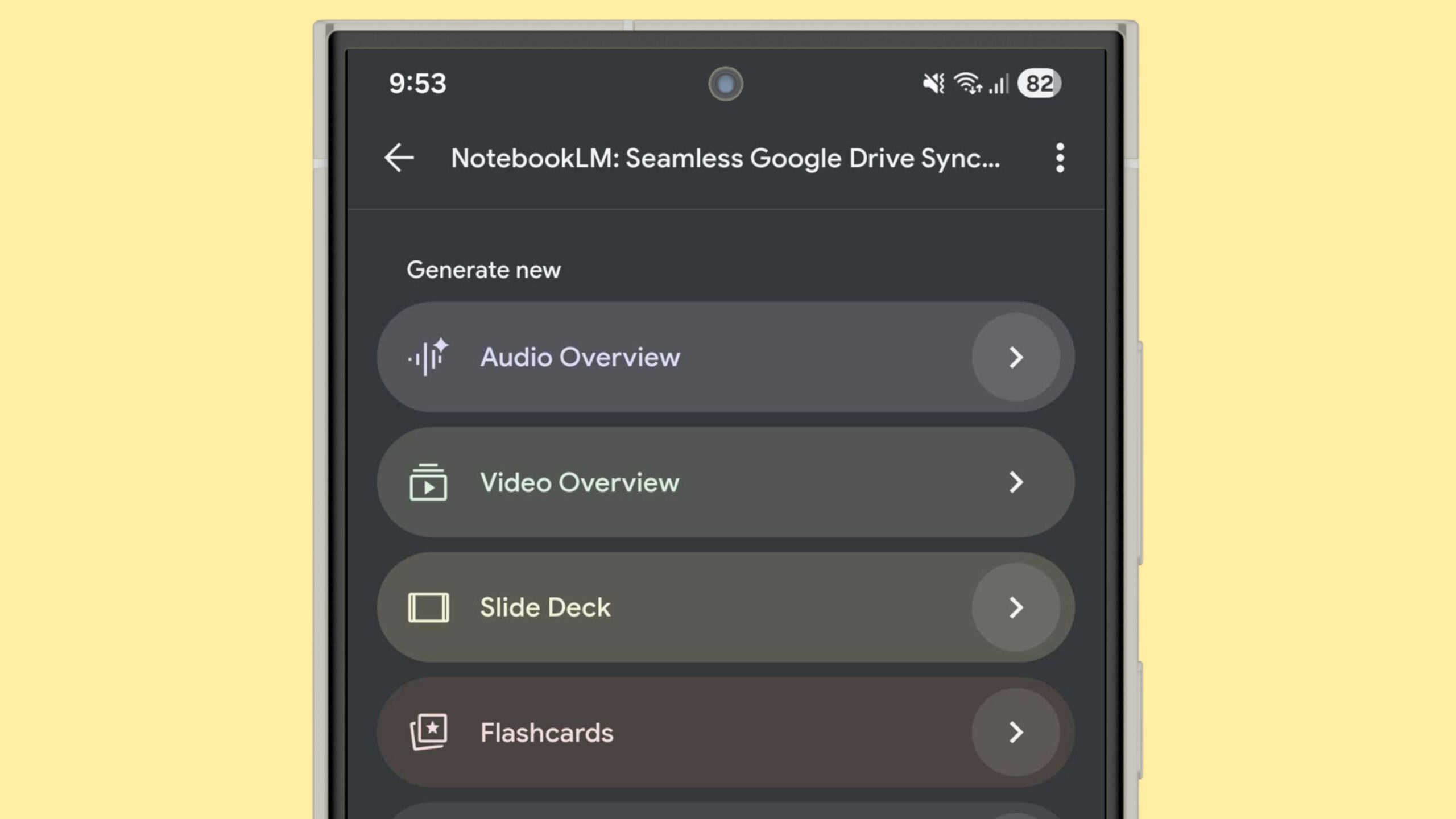 notebooklm audio overview screenshot render Screenshot of the NotebookLM app, showing the Audio Overview option.