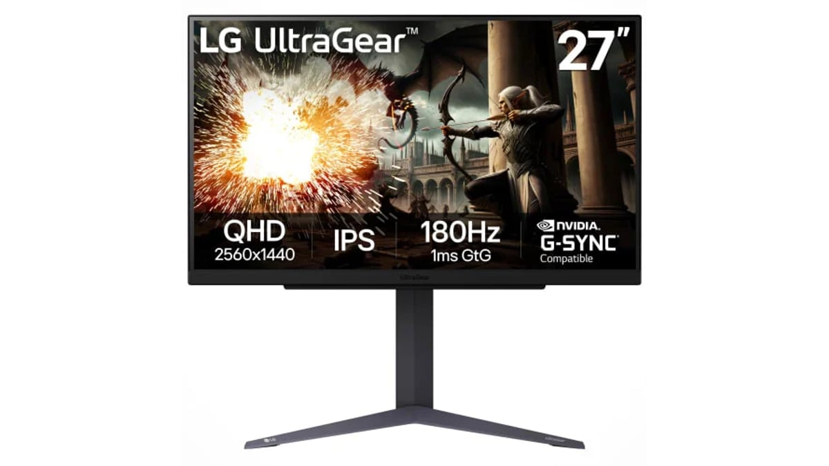 LG 27GS75Q-B 27-inch Ultragear QHD (2560x1440) Gaming Monitor, 180Hz (O/C 200Hz), 1ms, IPS, NVIDIA G-SYNC Compatible, AMD FreeSync, HDR10, Tilt/Height/Pivot Stand, HDMI, DisplayPort, Black