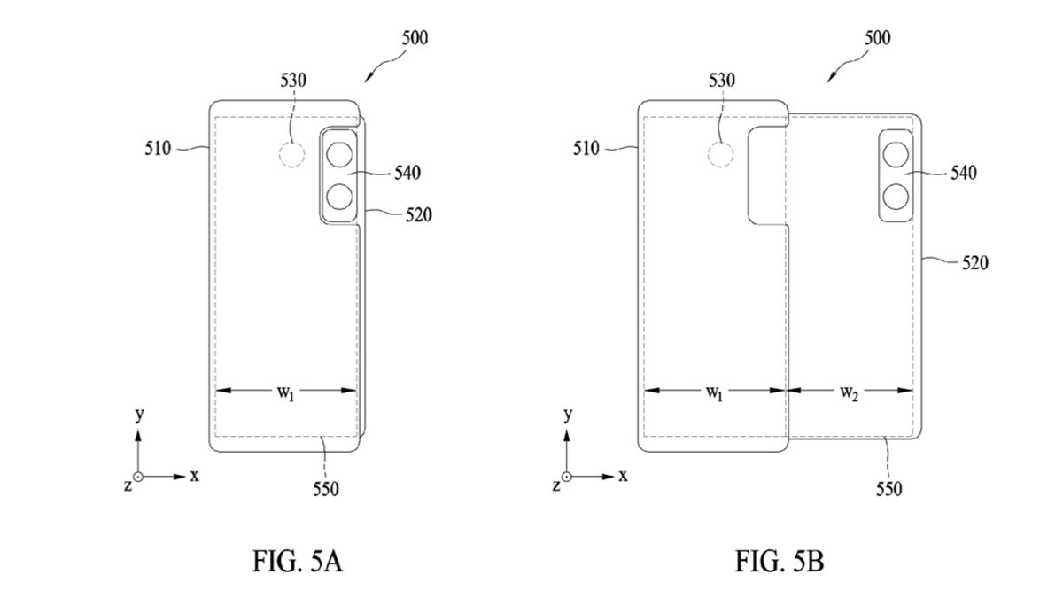 samsung rollable sliding screen phone patent Patent filing figures showing the idea of a phone with a rolling display that can slide out when needed