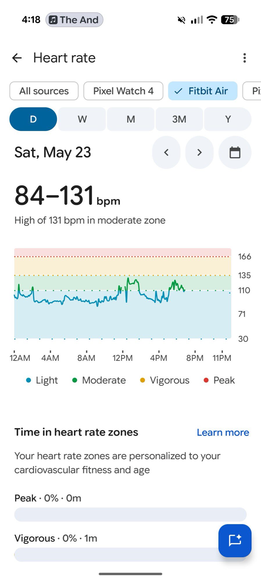 screenshot google health app heart rate exercise fitbit air 3