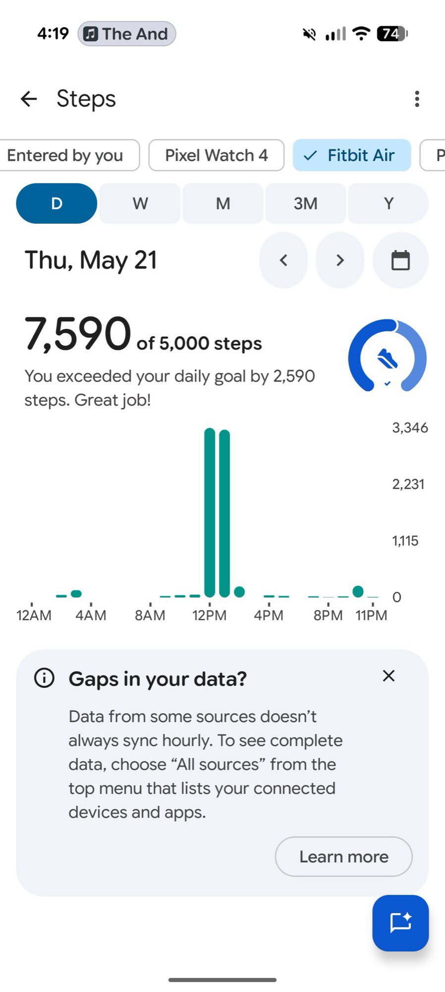 screenshot google health app steps exercise fitbit air 1