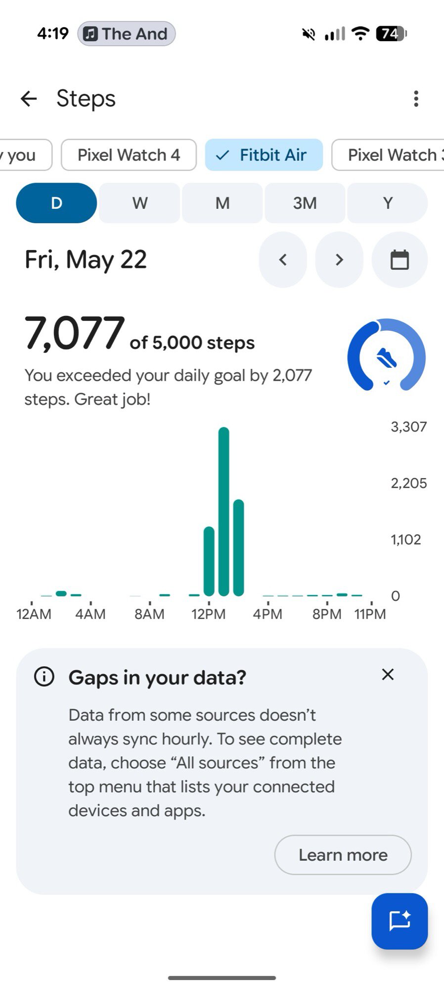 screenshot google health app steps exercise fitbit air 2