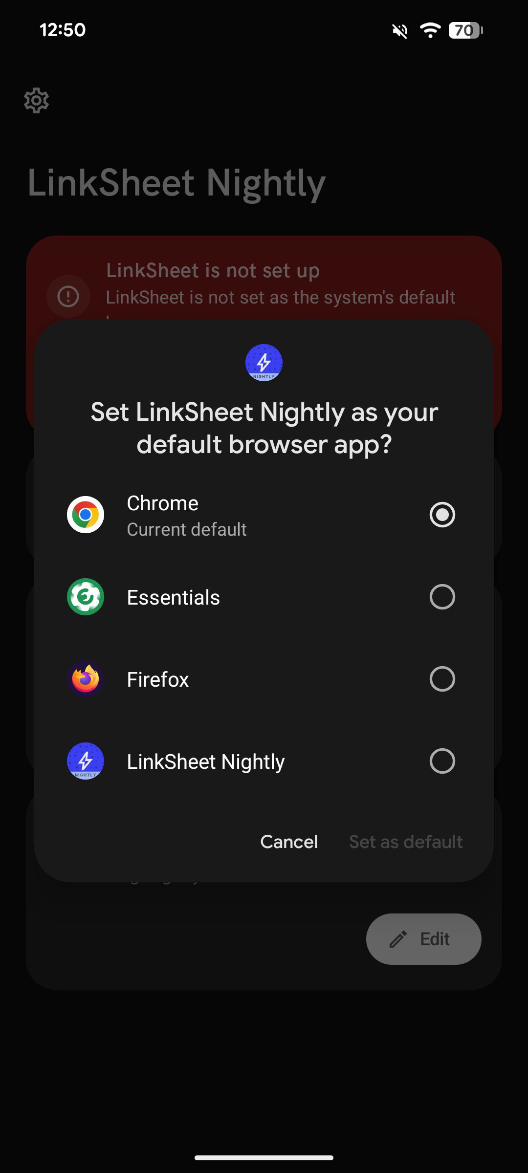 Screenshot showing the setup process for LinkSheet.