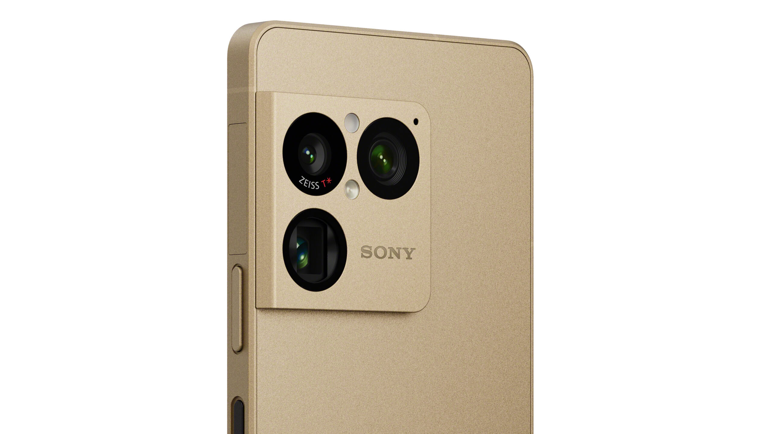 sony xperia 1 viiii gold color render close up A close-up of the Sony Xperia 1 VIII, showing its rear camera sensors.