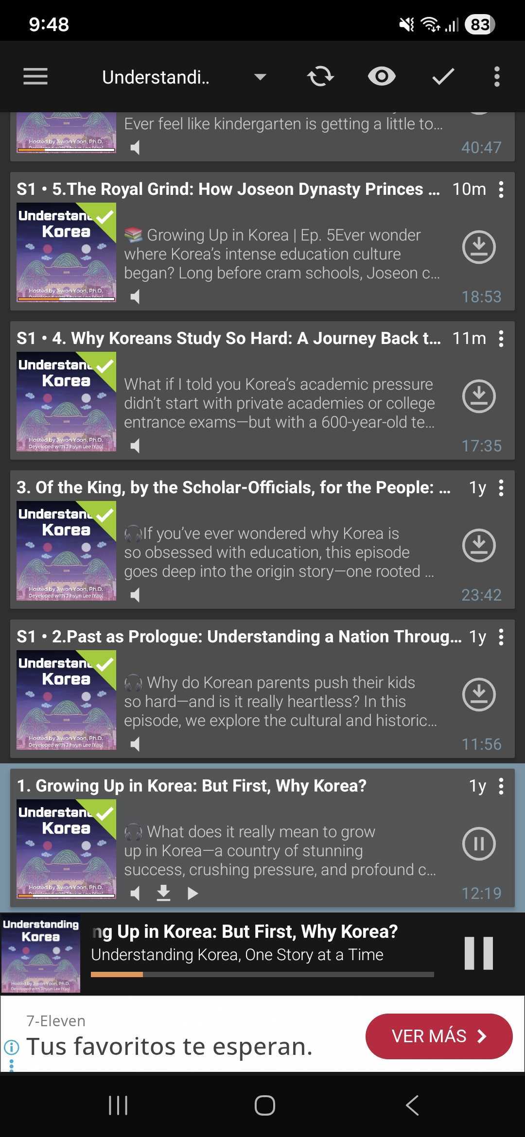 Screenshot of the Understanding Korean podcast made with NotebookLM.