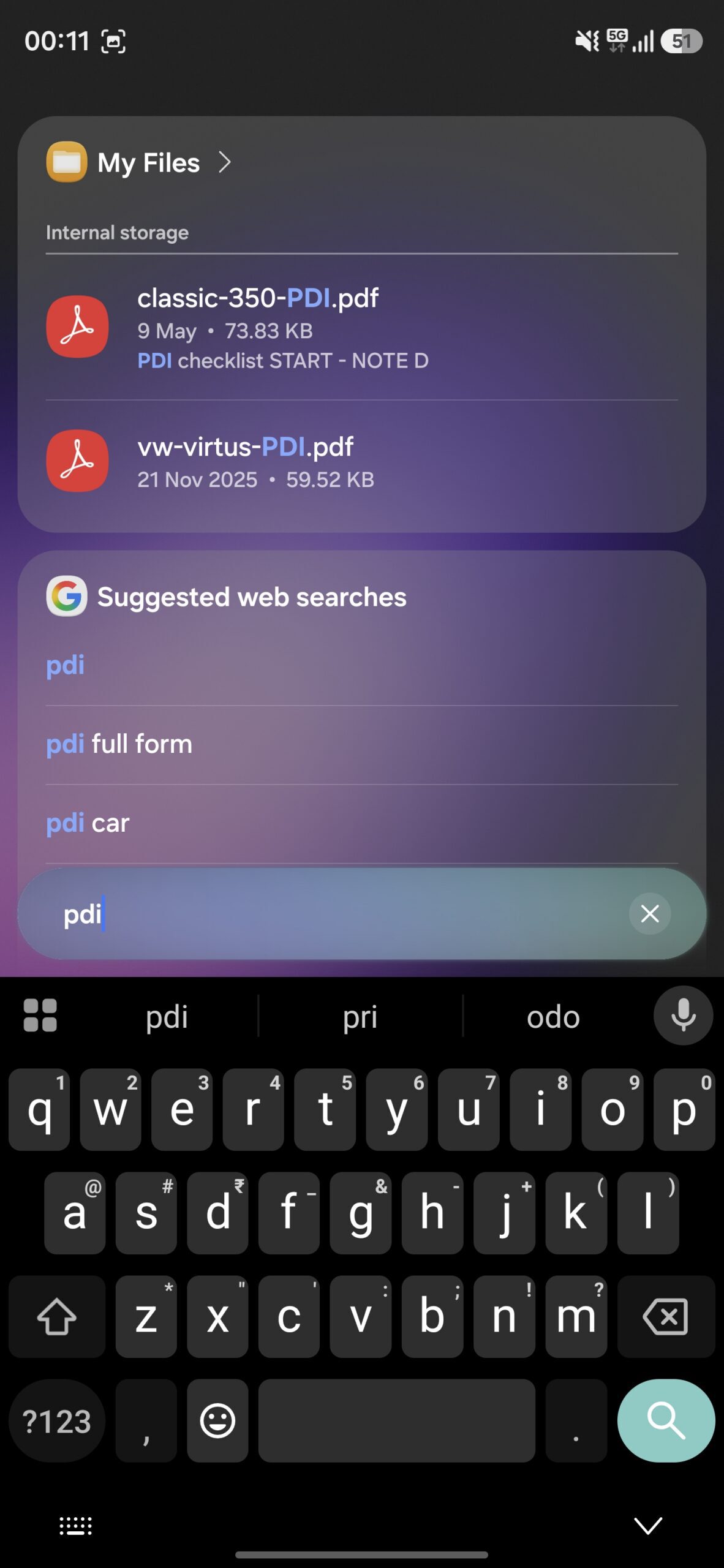 Looking up a file on a Galaxy phone using Finder.