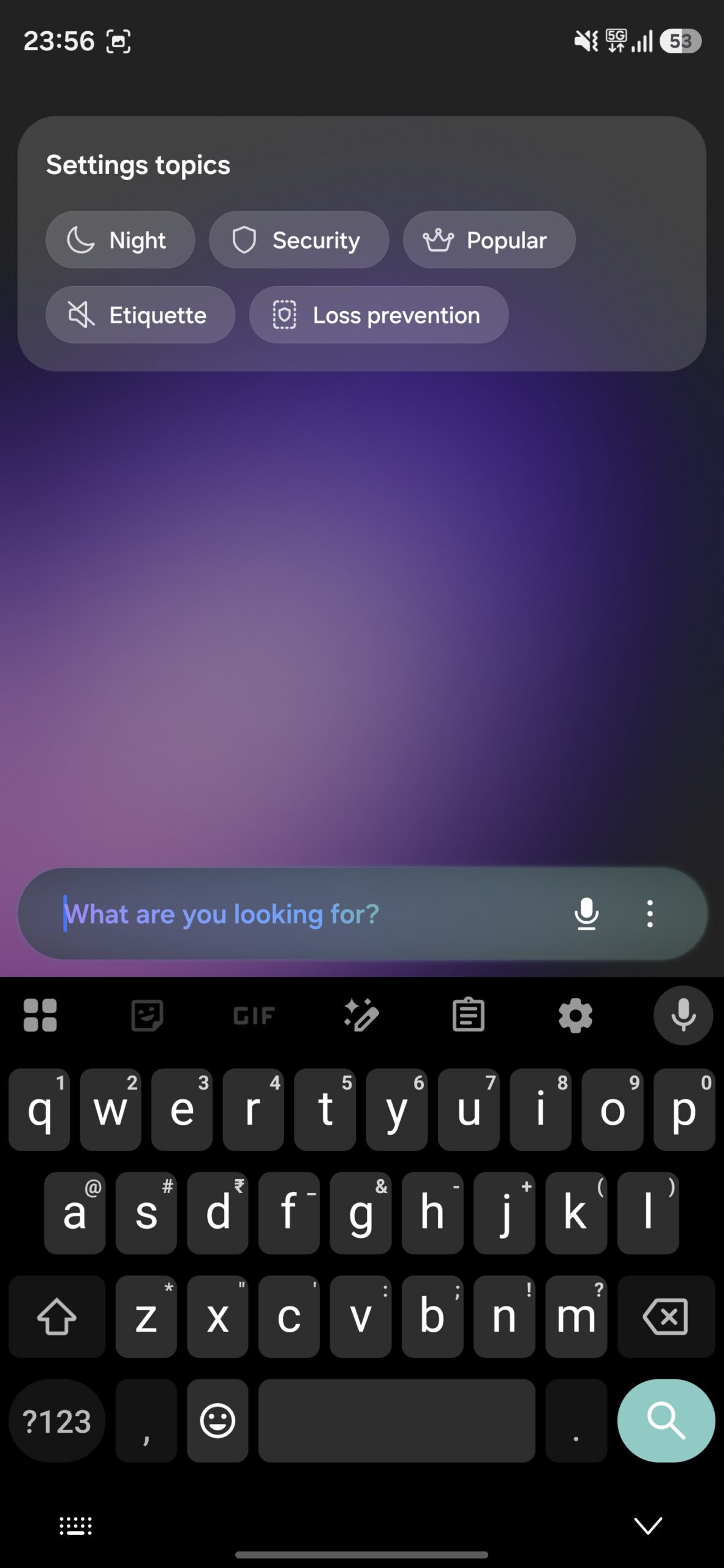 Finder settings suggestions on a Galaxy phone.