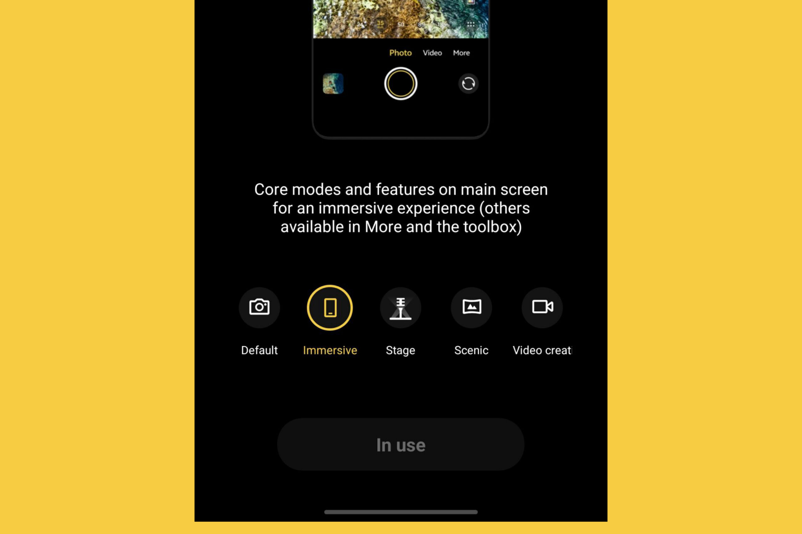 Camera presets in the camera app on the vivo X300 Ultra.