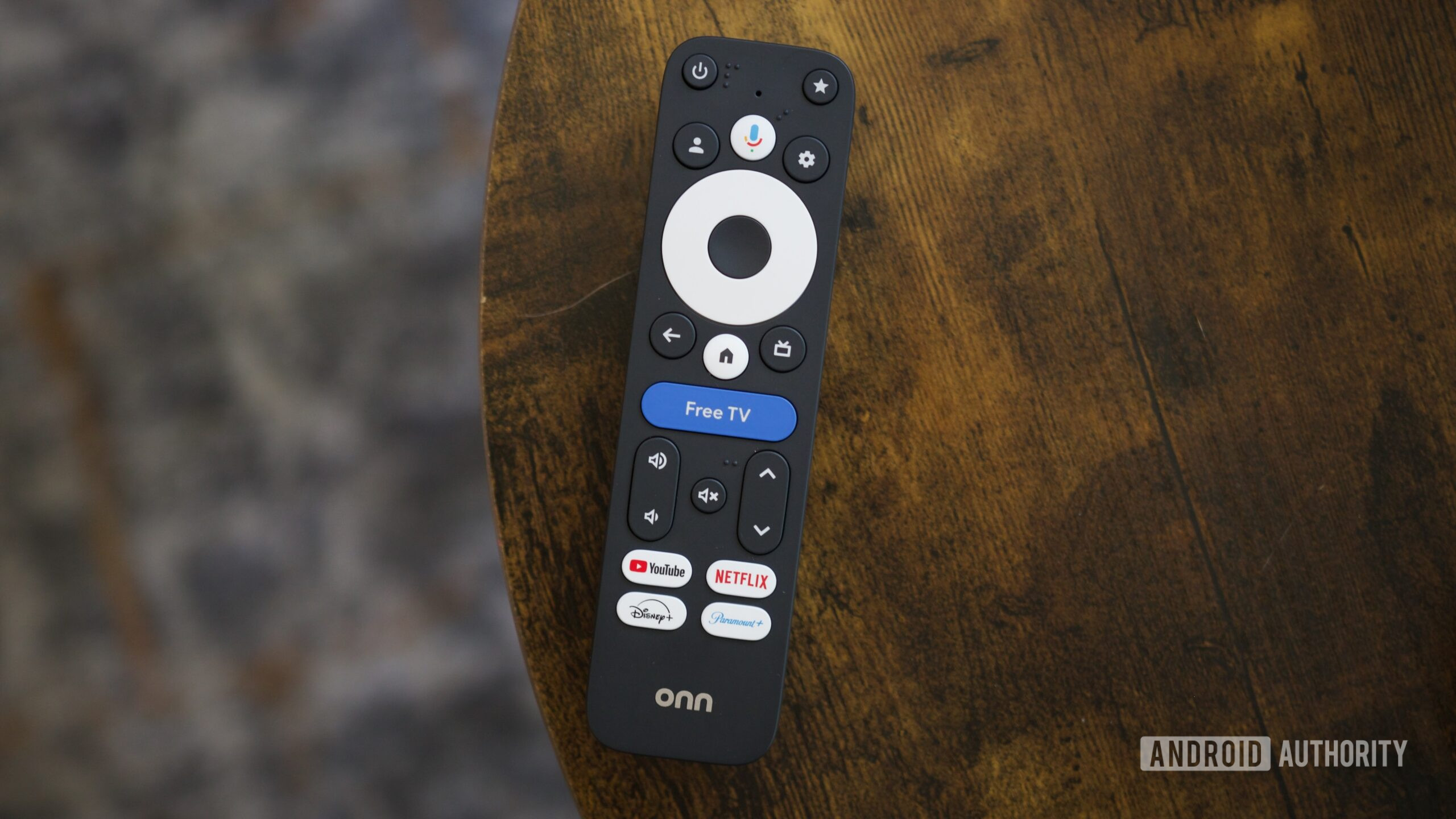 Walmart Onn 4K pro remote sitting on a table.