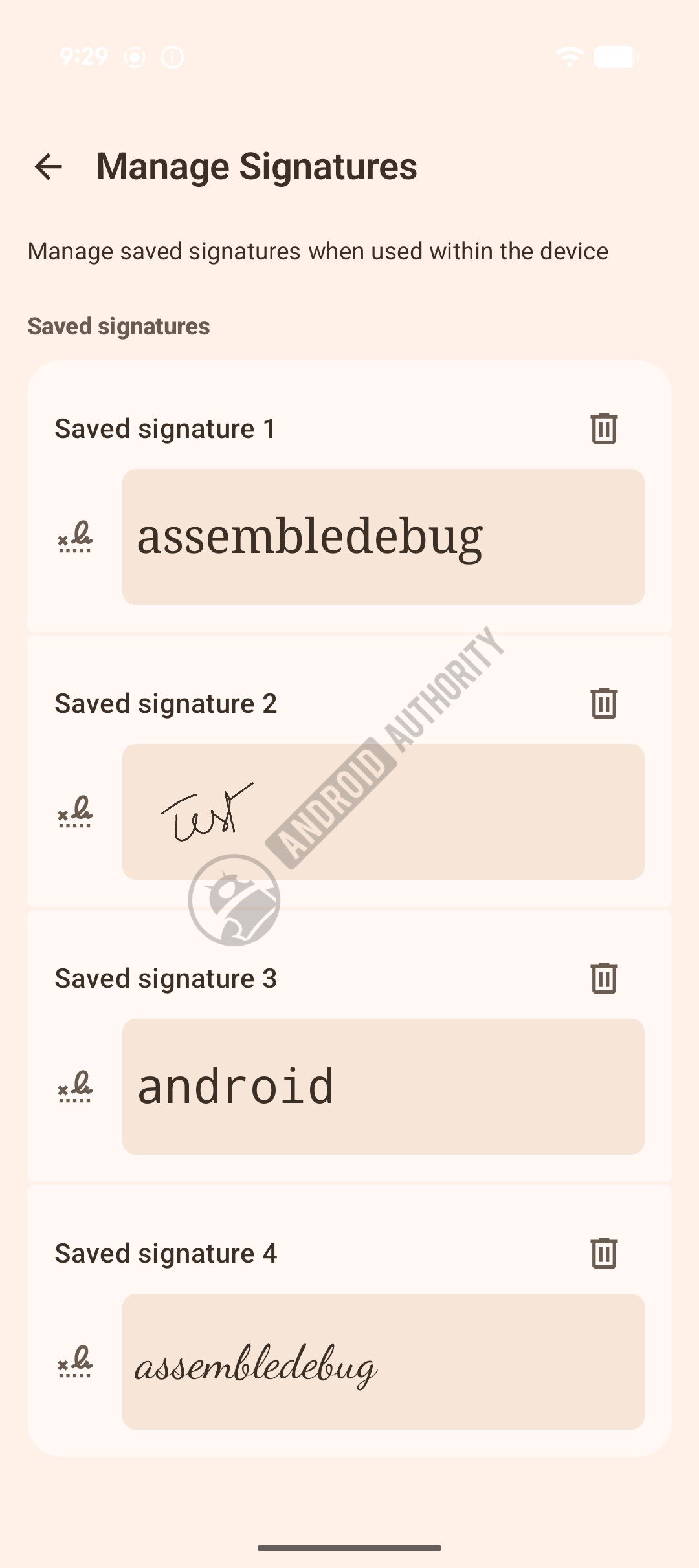 Android manage signature watermarked