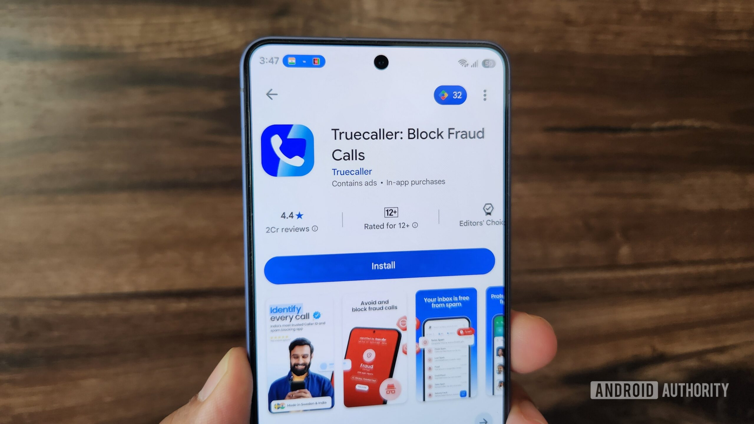 Android phone showing Truecaller app on play store Android phone showing Truecaller app on play store