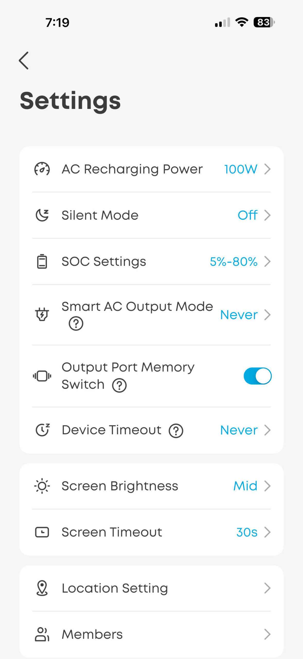 Anker SOLIX S2000 screenshot SOC Settings 1