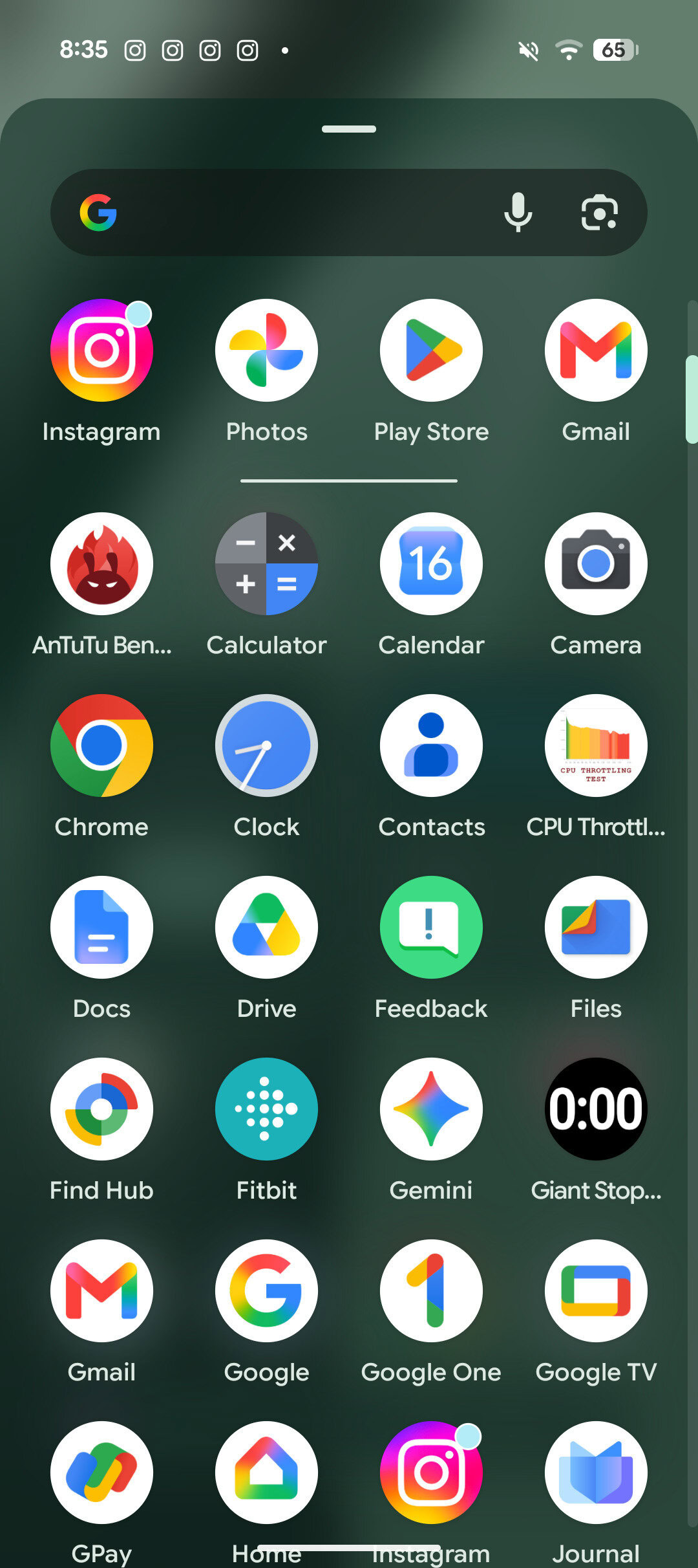 App drawer on Google Pixel 10a