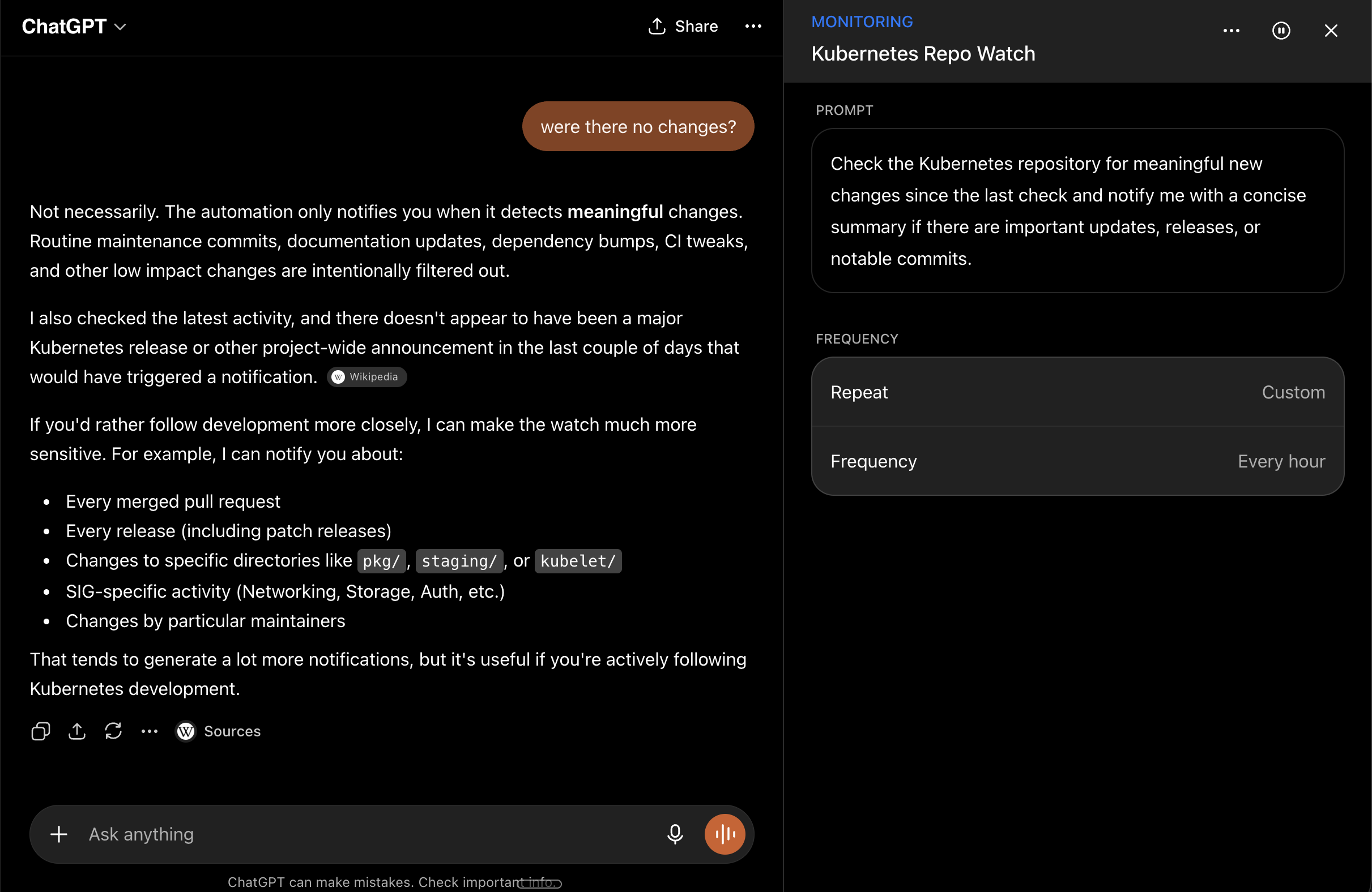 ChatGPT SCheduled tasks repo monitoring