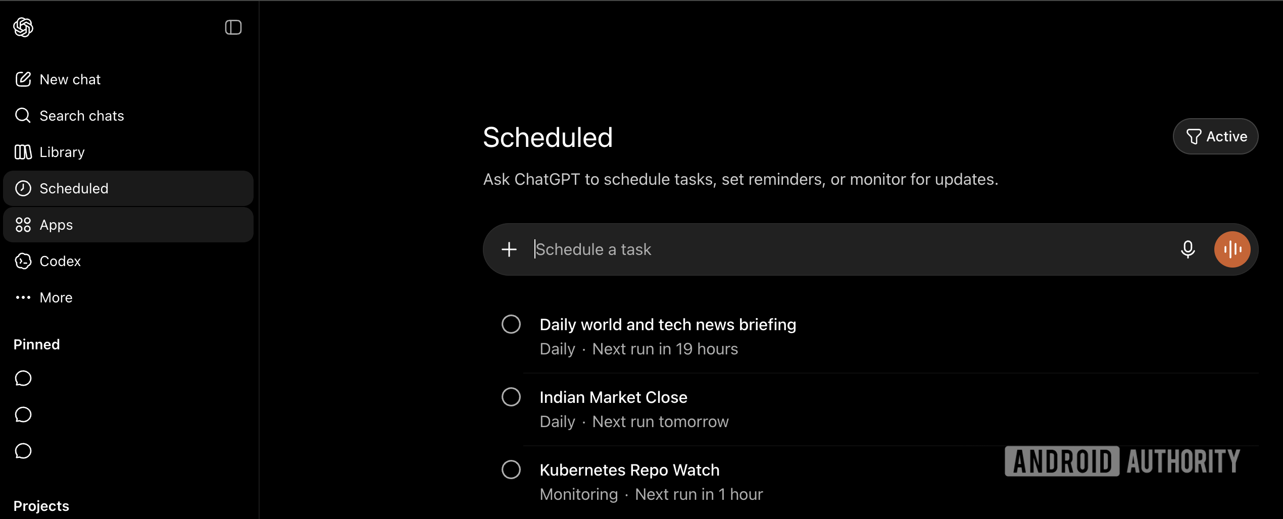 ChatGPT scheduled tasks list